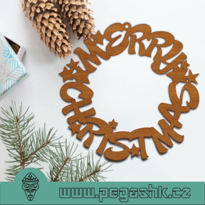 Dřevěný vánoční věnec - Merry Christmas decor 26 cm - Kliknutím na obrázek zavřete